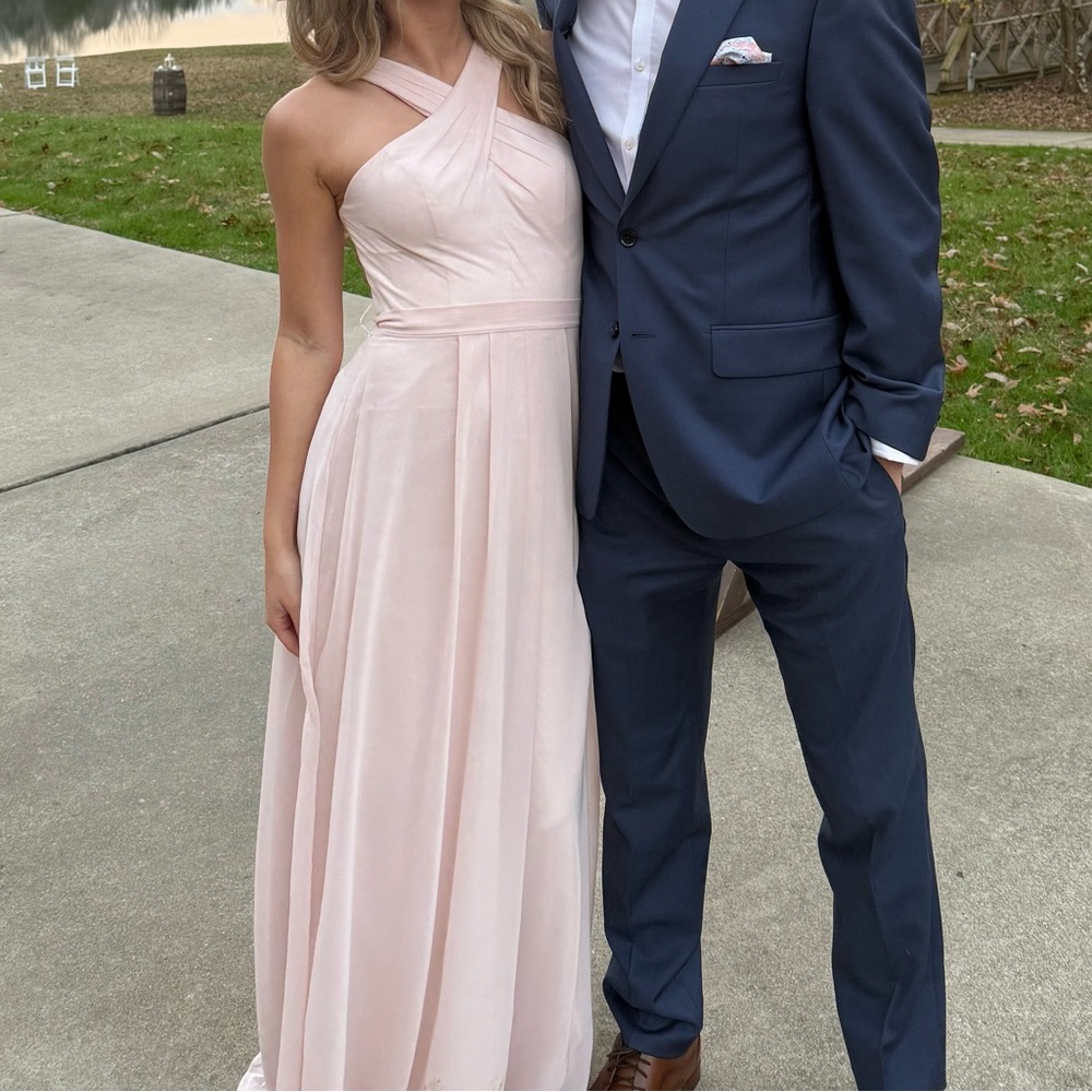 Azazie Dixie Strapless Blush Pink Gown